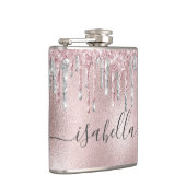 Roze goud roze glitters zilver monogram schrift heupfles (Rechts)