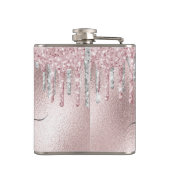 Roze goud roze glitters zilver monogram schrift heupfles (Achterkant)