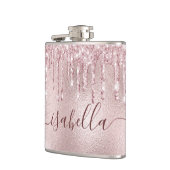 Roze goud roze glittersparels monogram schrift heupfles (Links)