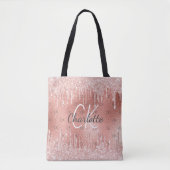 Roze goud roze glittersprenkels monogram glamour tote bag (Voorkant)
