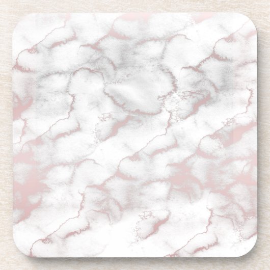 Roze Goud Roze Grijs Wit Marmer Glam Minimaal Bier Onderzetter (Voorkant)