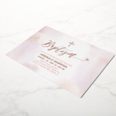 Roze Goud & Roze Hart Meisje Doopfeest Folie Uitnodiging (Gedraaid)