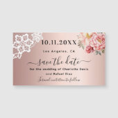 Roze goud roze kant trouw Save the Date-magneet (Voorkant)