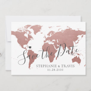 Roze Goud Roze Landkaart Bestemming Reis Trouw Fot Save The Date