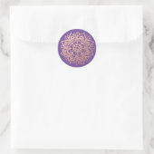 Roze Goud Roze Mandala Bloem op Paars Ronde Sticker (Tas)