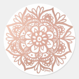 Roze Goud Roze Mandala Bloem Ronde Sticker