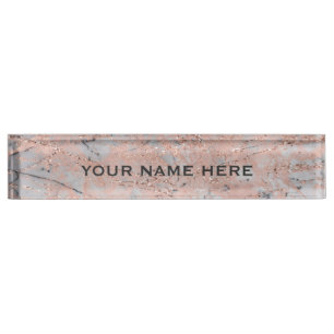 Roze Goud Roze Marmer Glitter Glam Persoonlijk Naambordje