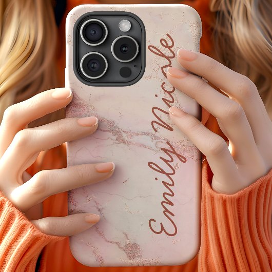 Roze Goud Roze Marmer Monogram Case-Mate iPhone Case
