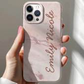 Roze Goud Roze Marmer Monogram Case-Mate iPhone Case