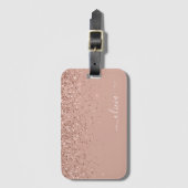 Roze Goud Roze Meisjesachtige Glitter Monogram Bagagelabel (Voorkant (verticaal))