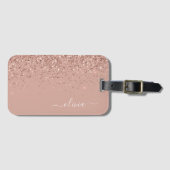Roze Goud Roze Meisjesachtige Glitter Monogram Bagagelabel (Voorkant (horizontaal))