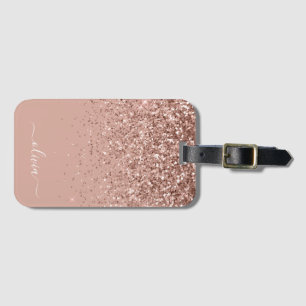 Roze Goud Roze Meisjesachtige Glitter Monogram Bagagelabel