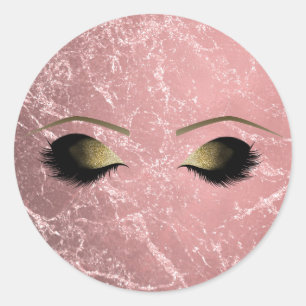 Roze Goud Roze Moderne Glam Marmer & Make-up Ogen Ronde Sticker