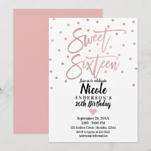 Roze Goud Roze Moderne Script Zoete 16 Zestien Kaart