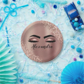 Roze Goud Roze Monogram Glitter Wimpers Papieren Bordje (Feest)