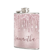 Roze goud roze monogram vrijgezellenfeest heupfles (Links)