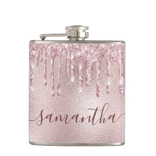 Roze goud roze monogram vrijgezellenfeest heupfles