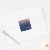Roze Goud Roze Navy Blauwe Glitter Naam Vierkante Sticker (Envelop)