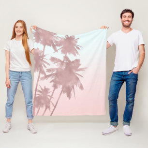 Roze Goud Roze Palmen Strand Ombre Palmboom Chic Fleece Deken