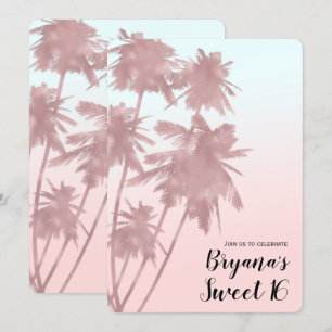Roze Goud Roze Palmen Strand Ombre Palmboom Chic Kaart