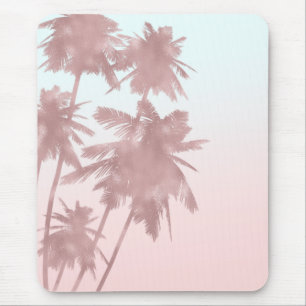 Roze Goud Roze Palmen Strand Ombre Palmboom Meisje Muismat