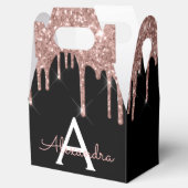 Roze Goud - Roze Rood Zwarte Glitter Monogram Bedankdoosjes (Geopend)