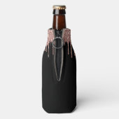 Roze Goud - Roze Rood Zwarte Glitter Monogram Naam Flesjeskoeler (Fles Achterkant)