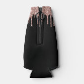 Roze Goud - Roze Rood Zwarte Glitter Monogram Naam Flesjeskoeler (Achterkant)