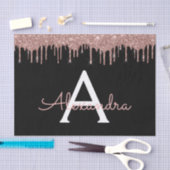 Roze Goud - Roze Rood Zwarte Glitter Monogram Naam Tissuepapier (Craft)