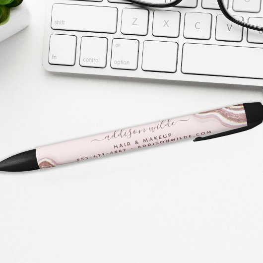 Roze Goud Roze Roze Glitter Agate Geode Zakelijk Zwarte Inkt Pen