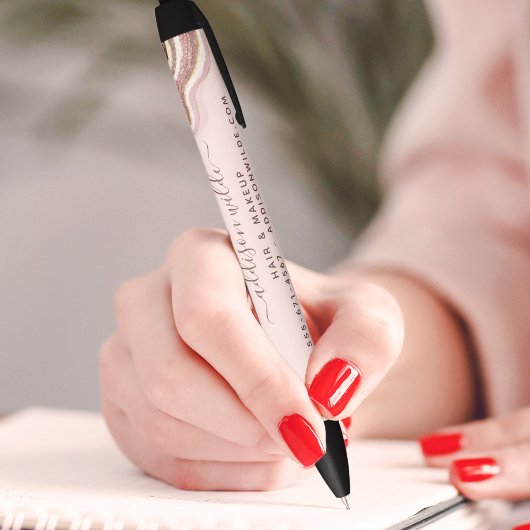 Roze Goud Roze Roze Glitter Agate Geode Zakelijk Zwarte Inkt Pen