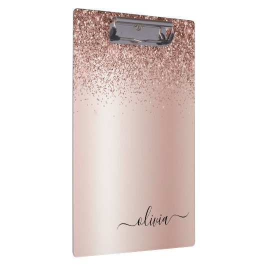 Roze Goud - Roze Roze Glitter Metaal Initiaal Naam Klembord (Rechts)