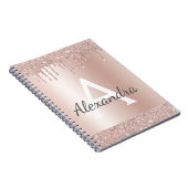 Roze Goud - Roze Roze Glitter Metaal Monogram Merk Notitieboek (Rechterzijde)