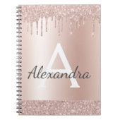 Roze Goud - Roze Roze Glitter Metaal Monogram Merk Notitieboek (Voorkant)