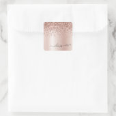 Roze Goud - Roze Roze Glitter Metaal Monogram Merk Vierkante Sticker (Tas)