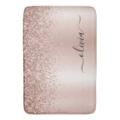Roze Goud - Roze Roze Glitter Metaal Monogram Naam Badmat (Voorkant Verticaal)