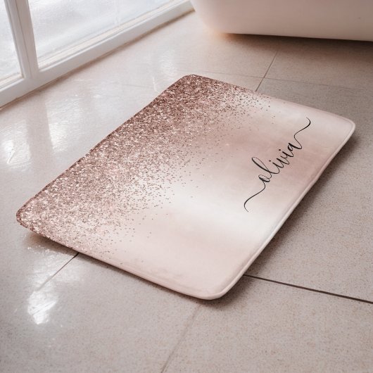 Roze Goud - Roze Roze Glitter Metaal Monogram Naam Badmat