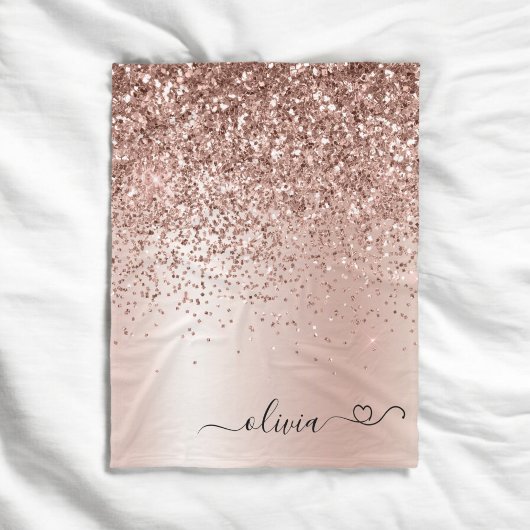 Roze Goud - Roze Roze Glitter Metaal Monogram Naam Fleece Deken
