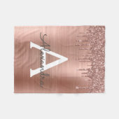 Roze Goud - Roze Roze Glitter Metaal Monogram Naam Fleece Deken (Voorkant (Horizontaal))
