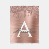 Roze Goud - Roze Roze Glitter Metaal Monogram Naam Fleece Deken (Voorkant)