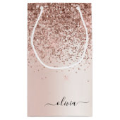 Roze Goud - Roze Roze Glitter Metaal Monogram Naam Klein Cadeauzakje (Achterkant)