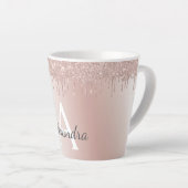 Roze Goud - Roze Roze Glitter Metaal Monogram Naam Latte Mok (Rechterhoek)