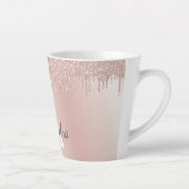 Roze Goud - Roze Roze Glitter Metaal Monogram Naam Latte Mok (Rechts)