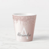 Roze Goud - Roze Roze Glitter Metaal Monogram Naam Latte Mok (Voorkant)