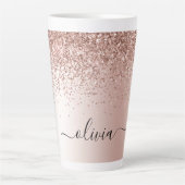 Roze Goud - Roze Roze Glitter Metaal Monogram Naam Latte Mok (Voorkant)