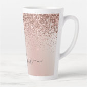 Roze Goud - Roze Roze Glitter Metaal Monogram Naam Latte Mok (Rechts)