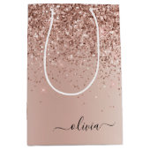 Roze Goud - Roze Roze Glitter Metaal Monogram Naam Medium Cadeauzakje (Voorkant)