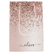 Roze Goud - Roze Roze Glitter Metaal Monogram Naam Medium Cadeauzakje (Achterkant)