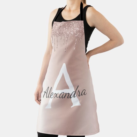 Roze Goud - Roze Roze Glitter Metaal Monogram Naam Schort (Insitu)