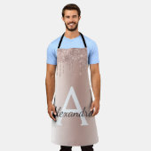 Roze Goud - Roze Roze Glitter Metaal Monogram Naam Schort (Gedragen)